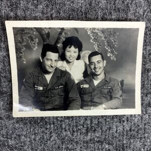 Vietnam War U.S. Army Soldiers Studio Photo w/ Vietnamese Woman 1960s 3.5x5
